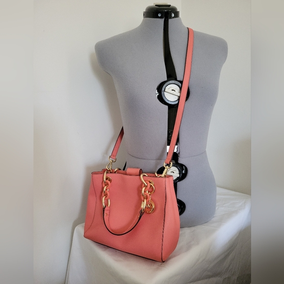 Michael Kors Handbags - Michael Kors Coral Chain Satchel Crossbody Leather Handbag